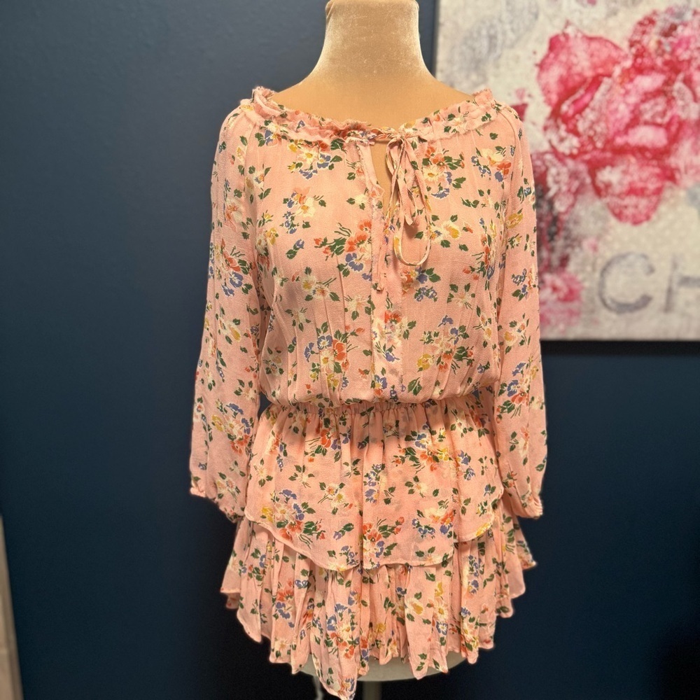LoveShackFancy Popover Dress Floral Pink Ruffle Dress XS - Picture 2 of 8